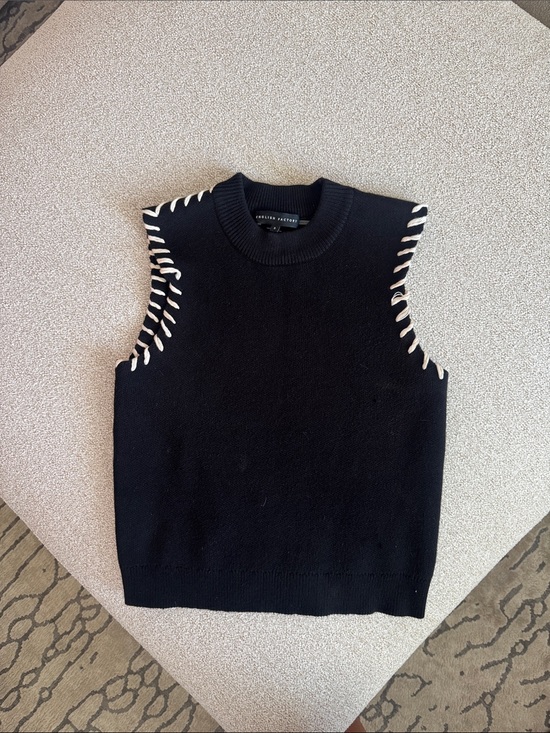English Factory Tops - English Factory Black Knit Tank Top with White Stitch Detail